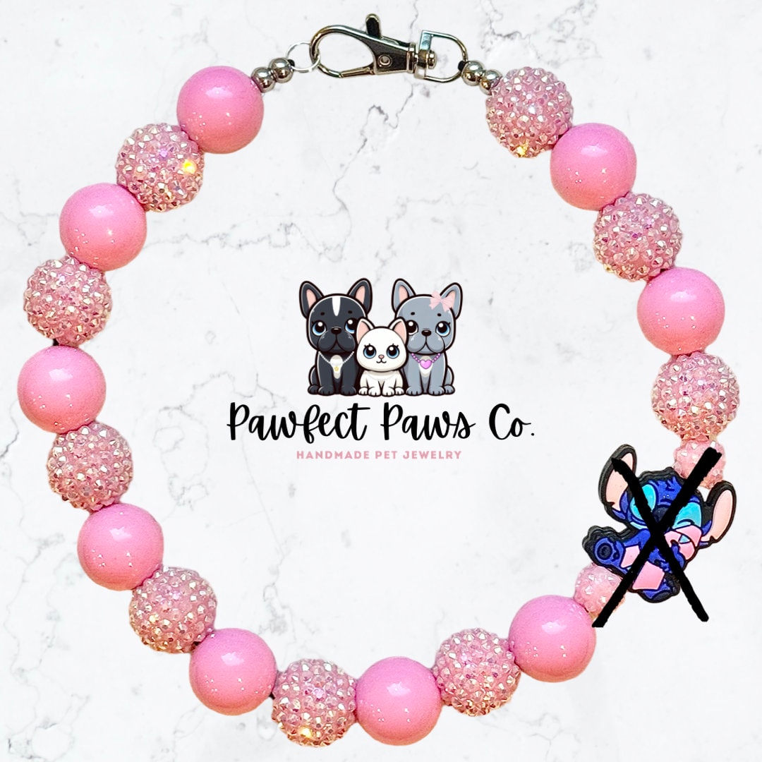 Pink Power* Pink & White Sparkle Breast Cancer Awareness Ribbon Stitch Custom Beaded Dog/Cat Necklace!