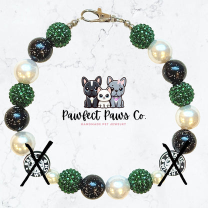 Witches Brew* Black, Pearl & Green Sparkle Basic Witch Pumpkin Spice Custom Beaded Dog/Cat Necklace!