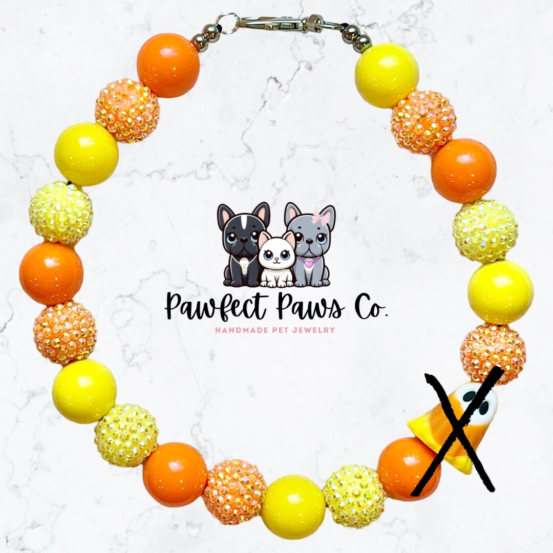 Candy Ghoul* Yellow & Orange Sparkle Candycorn Ghost Custom Beaded Dog/Cat Necklace!