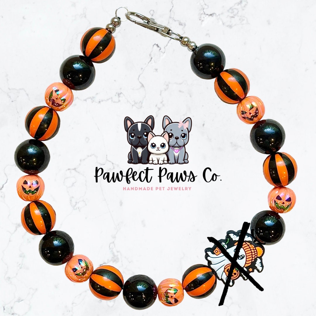 Coffee Boo* Orange & Black Pumpkin Ghost Custom Beaded Dog/Cat Necklace!