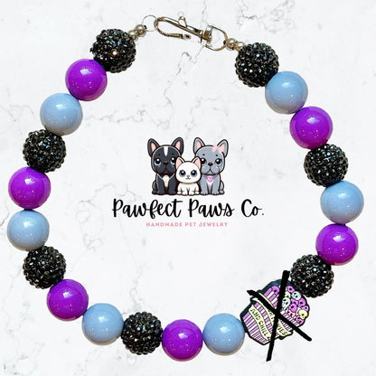 Horror Movies & Chill* Purple, Gray and Black Sparkle Halloween Popcorn Custom Beaded Dog/Cat Necklace!