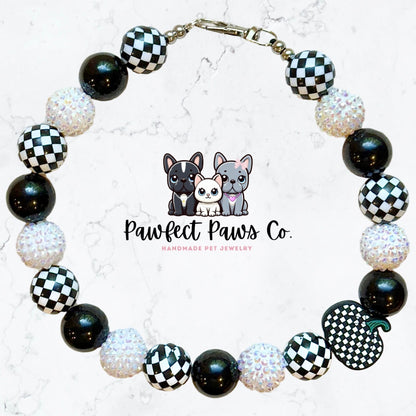 Pumpkin Check* Black & White Sparkle Checkered Custom Beaded Dog/Cat Necklace!