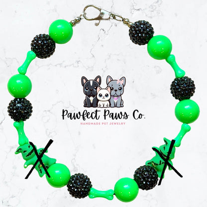 Green Monster* Green & Black Sparkle Oogie Boogie Custom Beaded Dog/Cat Necklace!