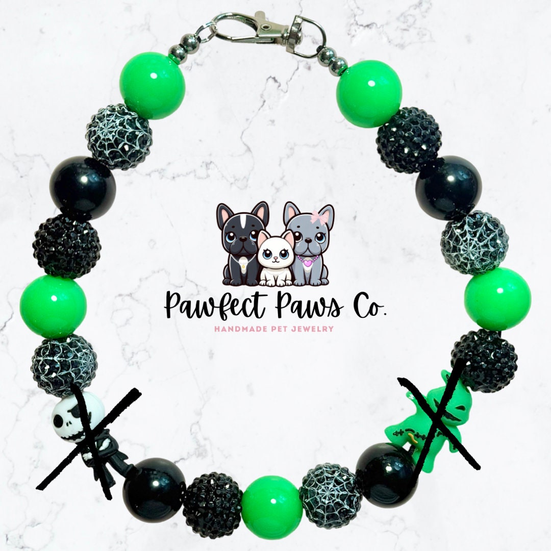 Nightmare Before* Green & Black Sparkle Jack and Oogie Custom Beaded Dog/Cat Necklace!