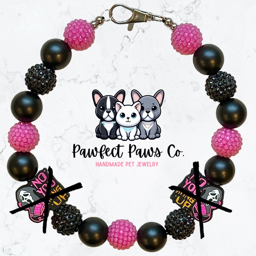 You Hang Up* Black & Pink Sparkle Ghost Face Custom Beaded Dog/Cat Necklace!