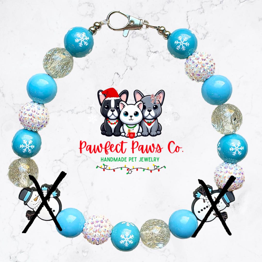 Let It Snow* Blue & White Sparkle Snowman Custom Beaded Dog/Cat Necklace!