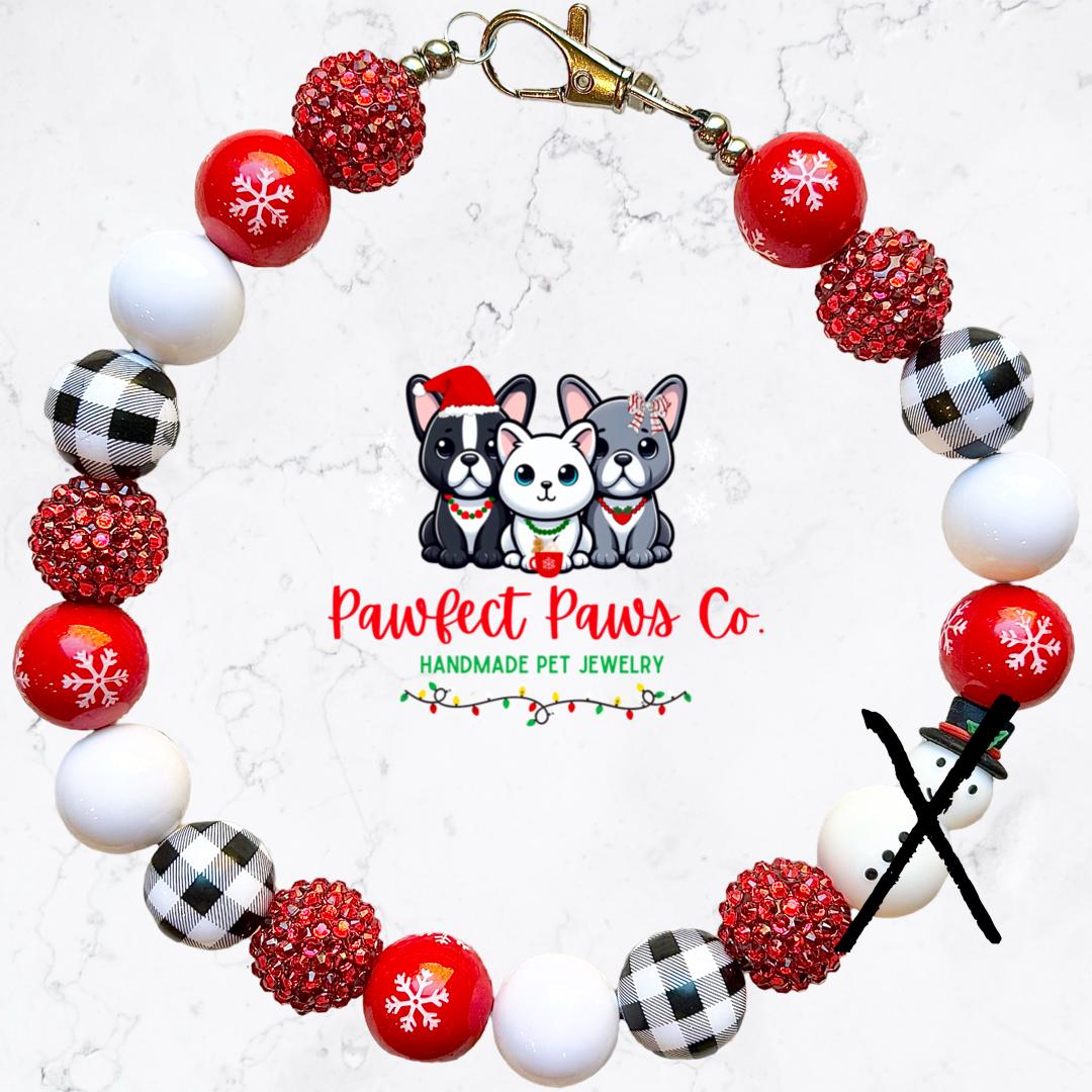 Frosty* White & Red Sparkle Snowman Custom Beaded Dog/Cat Necklace!