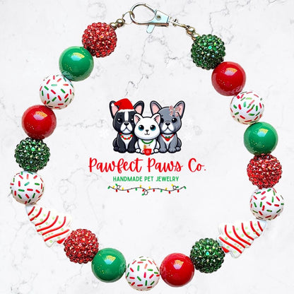 Christmas Treats* Green & Red Sparkle Seasonal Holiday Tree Cakes Custom Beaded Dog/Cat Necklace!