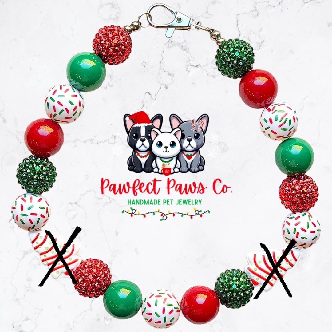 Christmas Treats* Green & Red Sparkle Seasonal Holiday Tree Cakes Custom Beaded Dog/Cat Necklace!