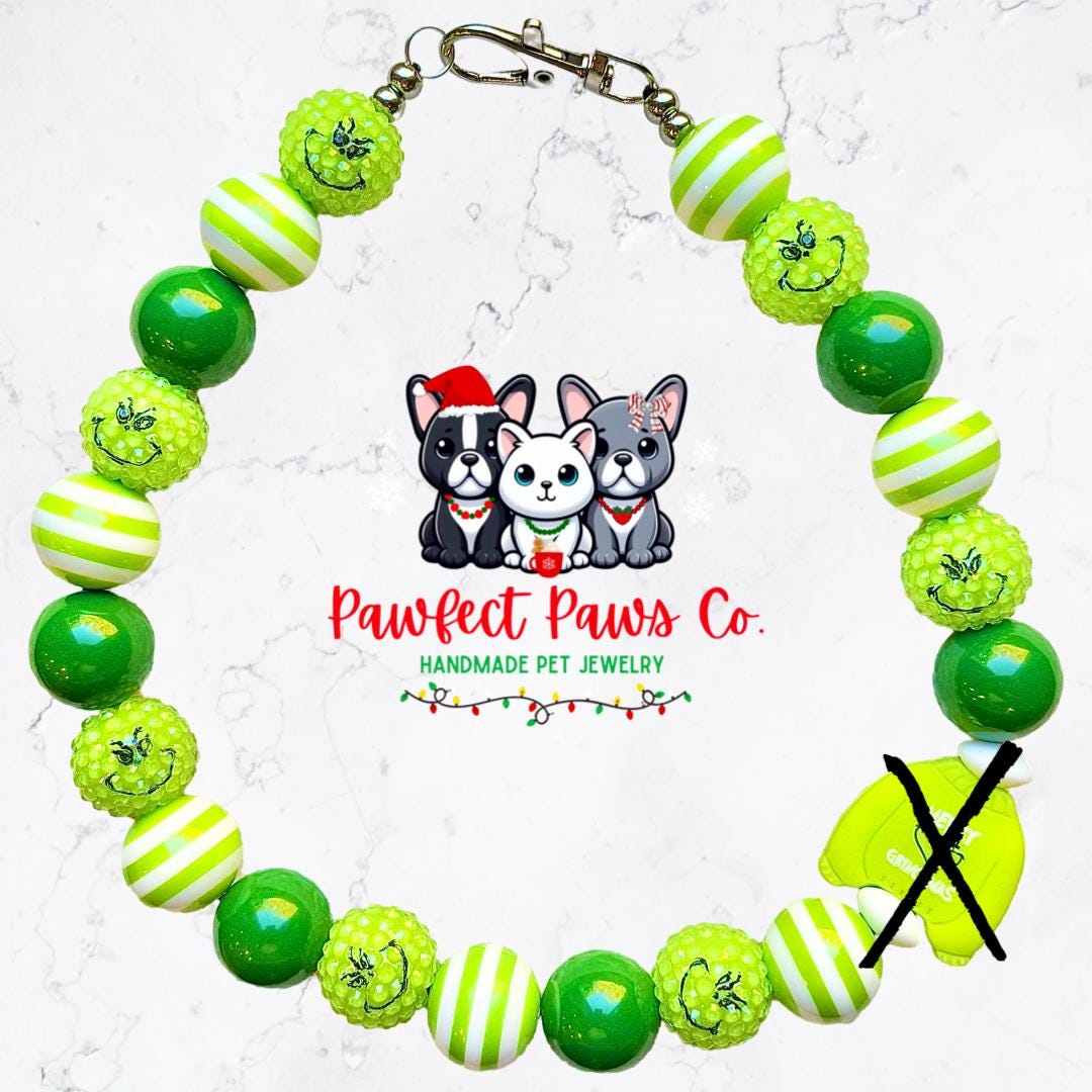 Feeling Grinchy* Green & White Stripe Christmas Sweater Custom Beaded Dog/Cat Necklace!