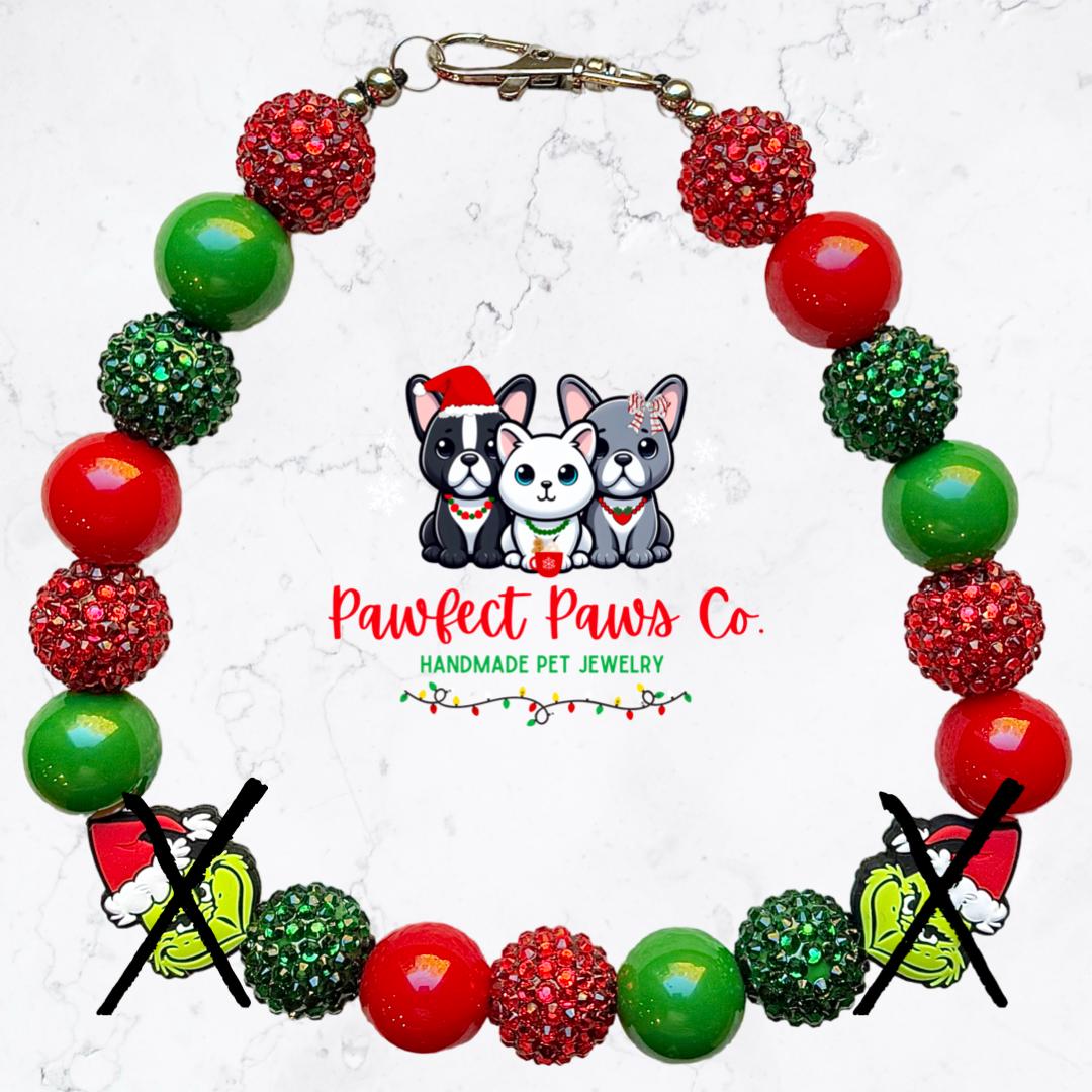 Grinchmas Cheer* Green & Red Christmas Custom Beaded Dog/Cat Necklace!