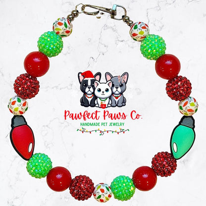 Jingle Bells* Red & Green Christmas Lights Custom Beaded Dog/Cat Necklace!