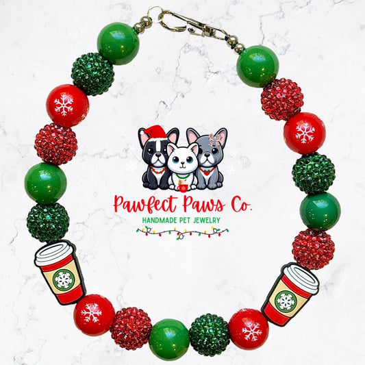 Christmas Cheer* Green & Red Sparkle Christmas Drink Custom Beaded Dog/Cat Necklace!