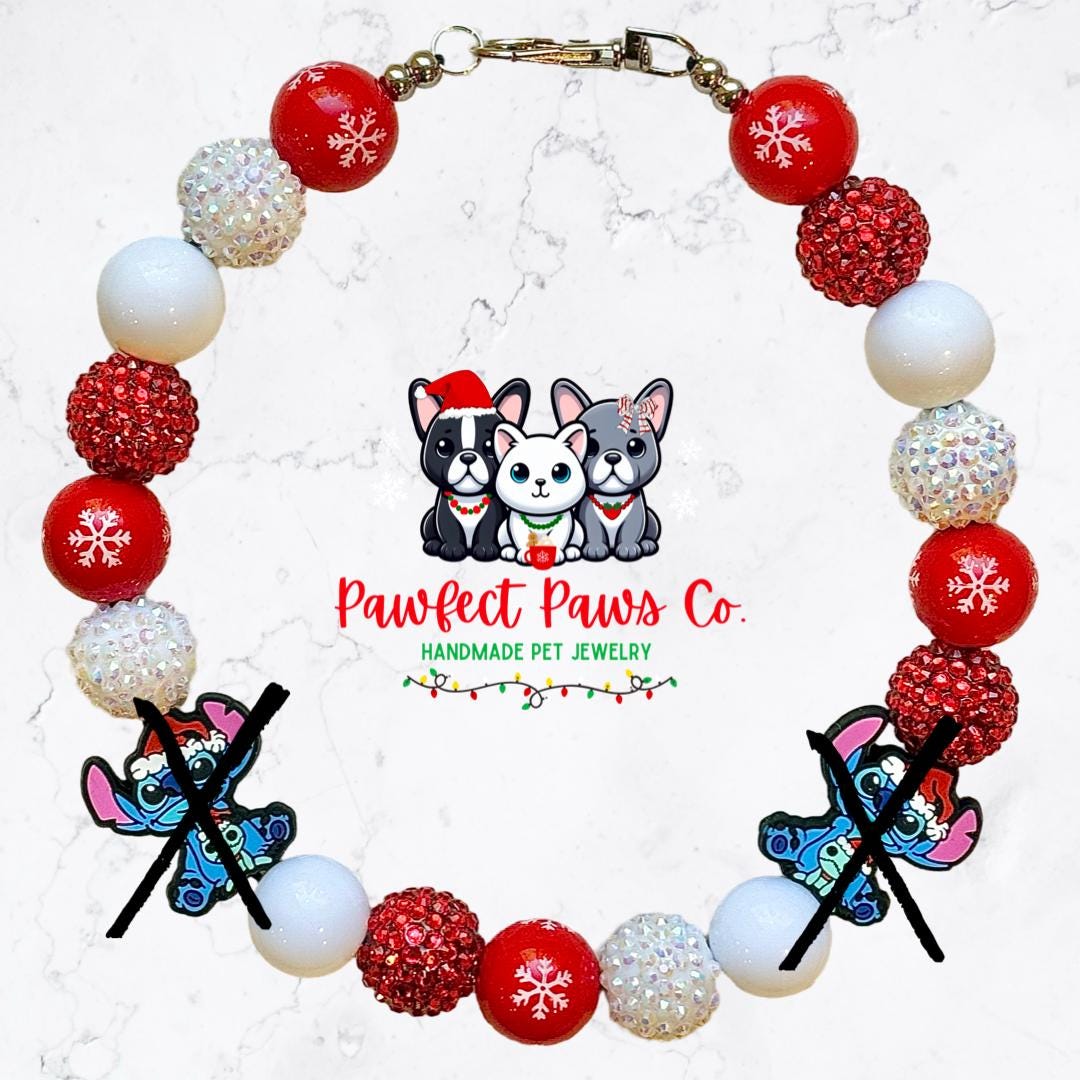 Stitchmas* Red & White Sparkle Christmas Custom Beaded Dog/Cat Necklace!