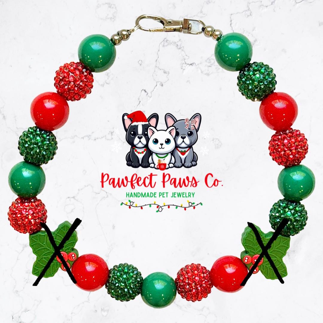 Under the Mistletoe* Red & Green Sparkle Christmas Custom Beaded Dog/Cat Necklace!