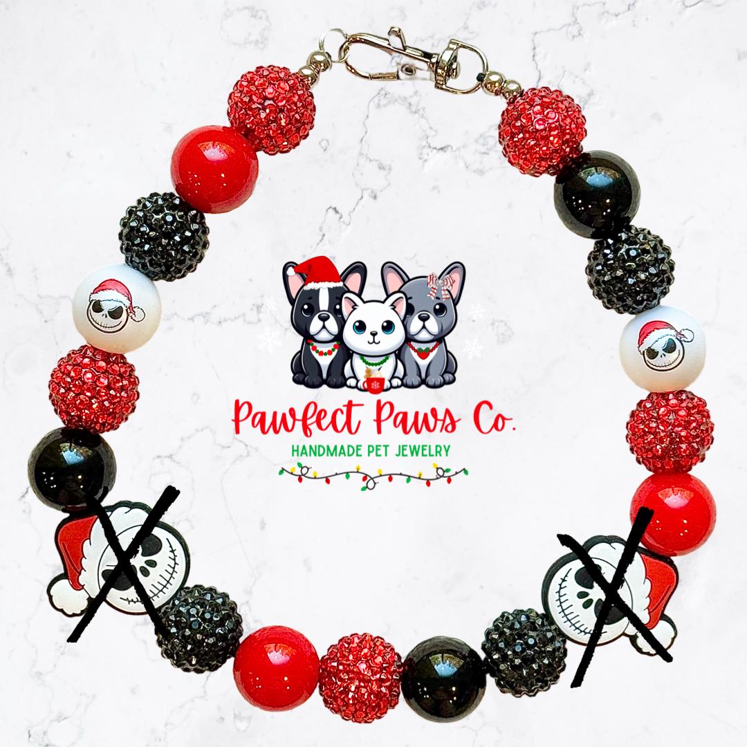 Nightmare Before Christmas* Red & Black Sparkle Christmas Jack Custom Beaded Dog/Cat Necklace!