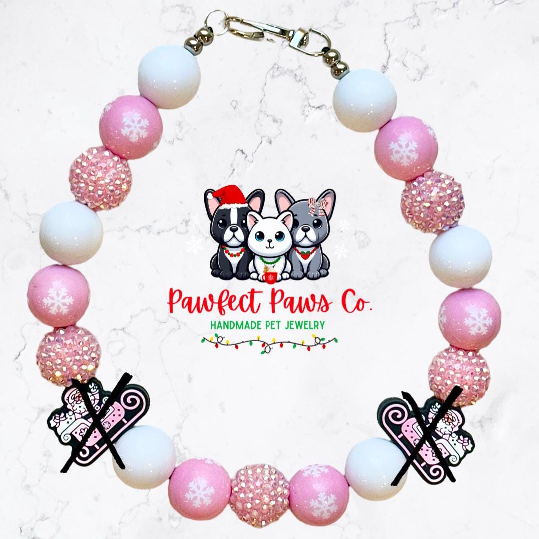 Santa Sparkle* Pink & White Sparkle Santa Custom Beaded Dog/Cat Necklace!