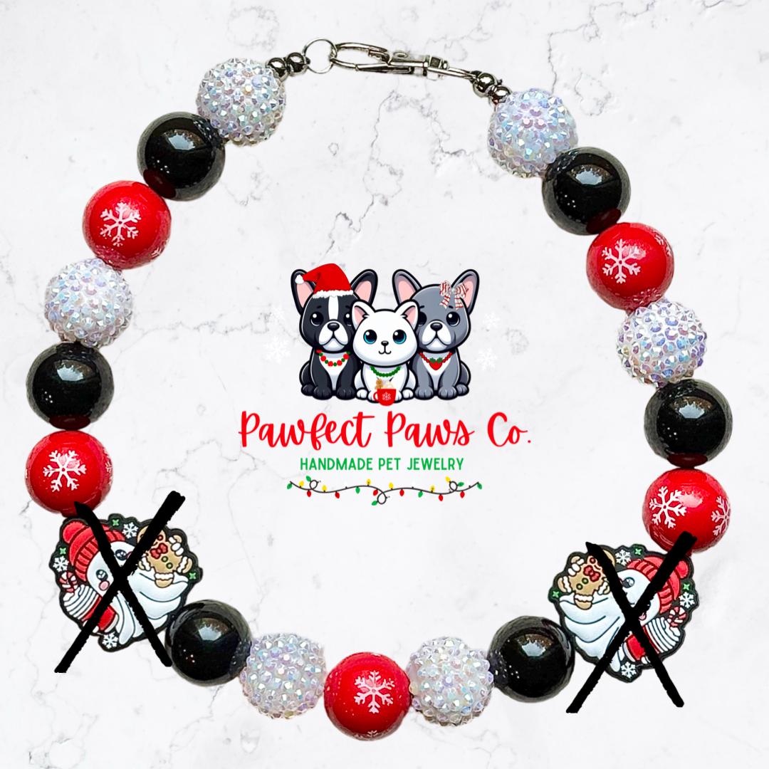 Spooky & Spice* Red, Black, White Sparkle Ghost Gingerbread Custom Beaded Dog/Cat Necklace!