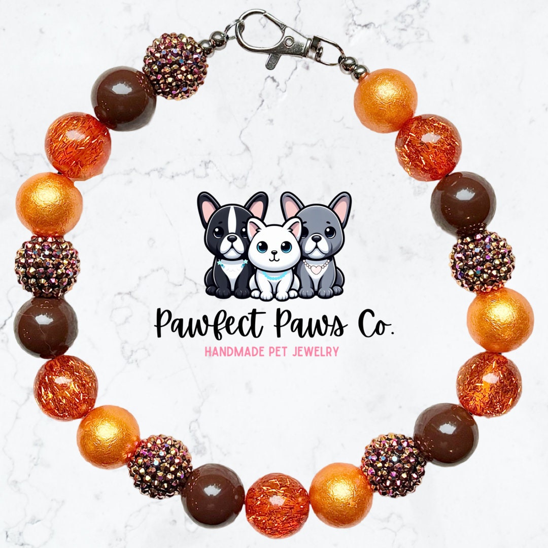 Harvest Wishes* Orange & Brown Sparkle Thanksgiving Autumn Custom Beaded Dog/Cat Necklace!