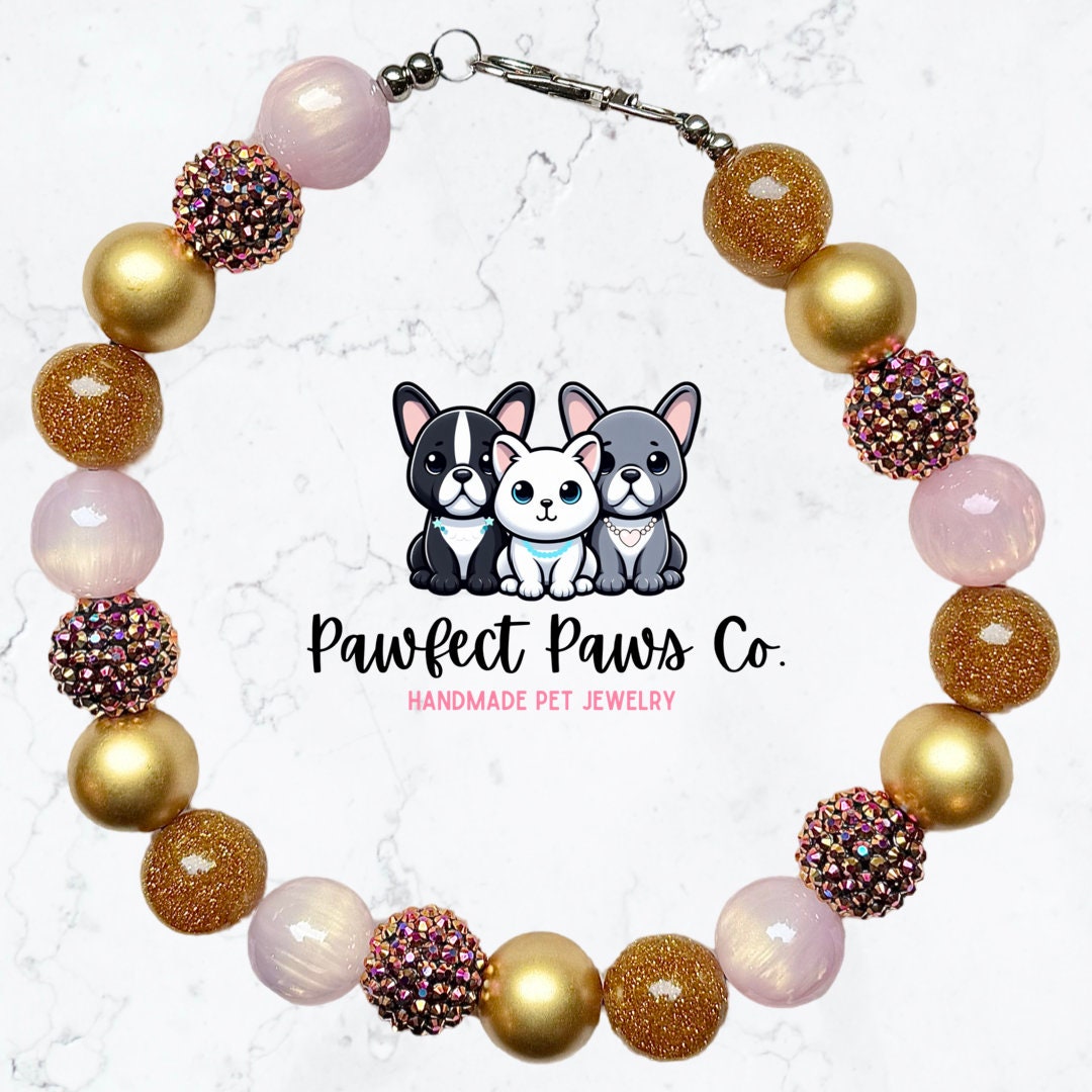 Autumn Kisses* Pink, Gold & Brown Sparkle Thanksgiving Harvest Custom Beaded Dog/Cat Necklace!