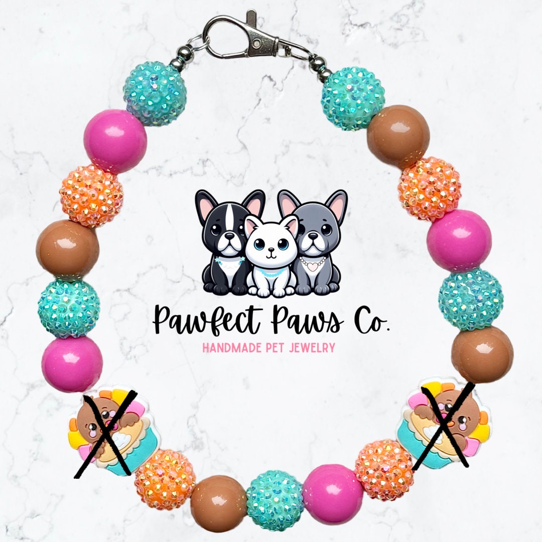 Time to Feast* Pink, Orange & Blue Sparkle Turkey Pie Thanksgiving Custom Beaded Dog/Cat Necklace!