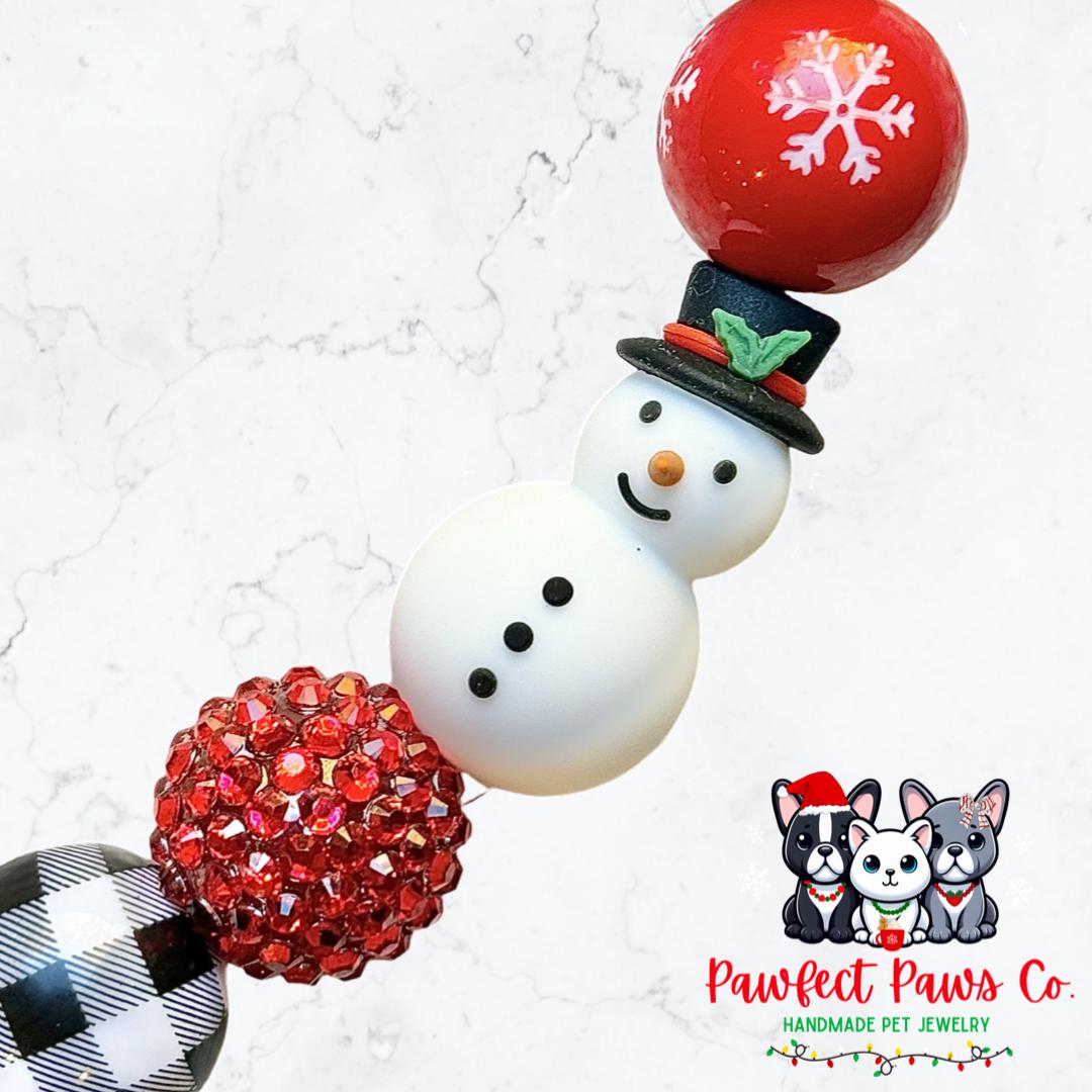 Frosty* White & Red Sparkle Snowman Custom Beaded Dog/Cat Necklace!