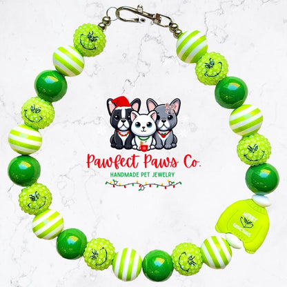 Feeling Grinchy* Green & White Stripe Christmas Sweater Custom Beaded Dog/Cat Necklace!