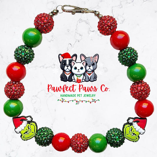 Grinchmas Cheer* Green & Red Christmas Custom Beaded Dog/Cat Necklace!