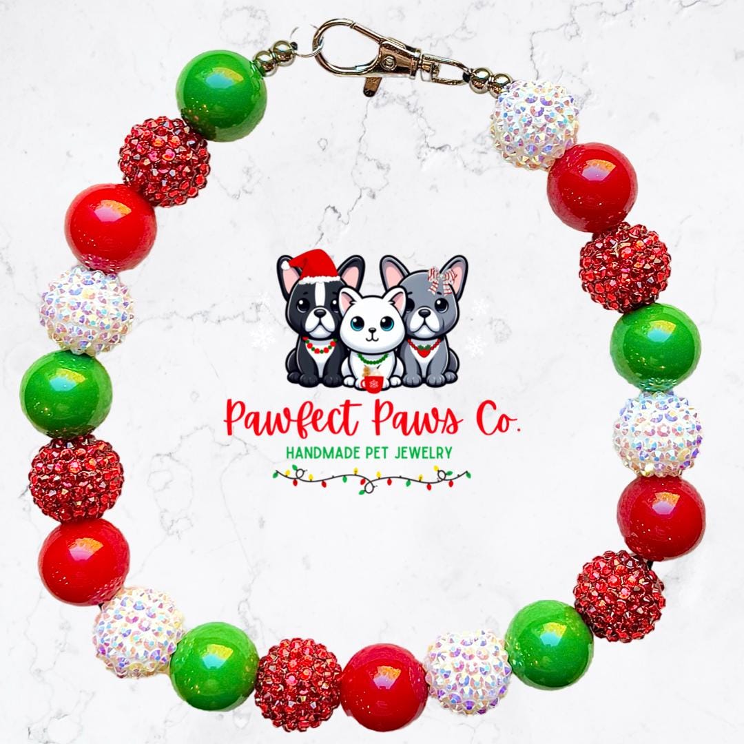 Oh Christmas Tree* Green, Red & White Sparkle Christmas Custom Beaded Dog/Cat Necklace!