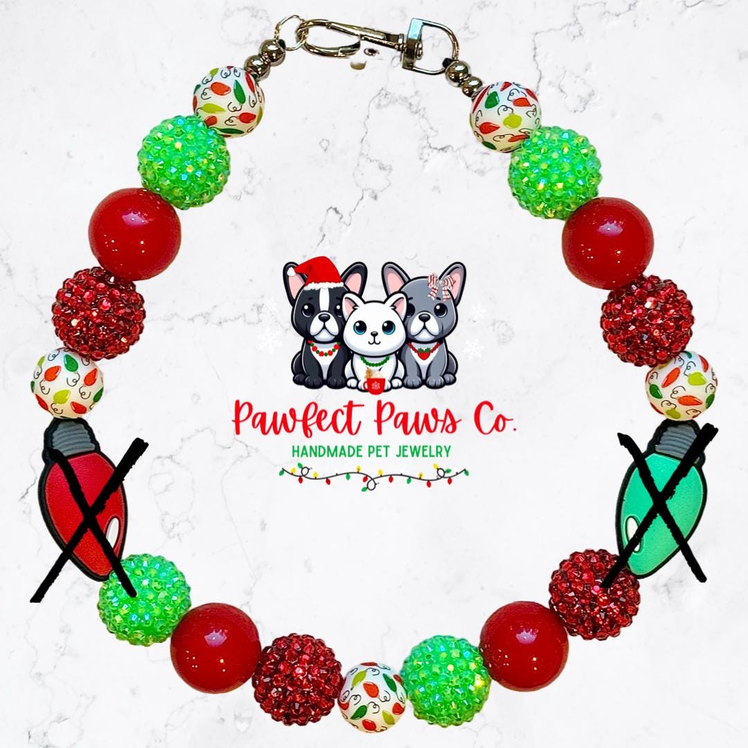 Jingle Bells* Red & Green Christmas Lights Custom Beaded Dog/Cat Necklace!