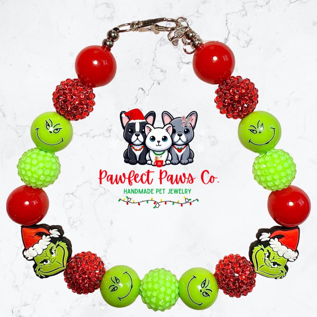 Mean One* Red & Green Christmas Grinch Custom Beaded Dog/Cat Necklace!