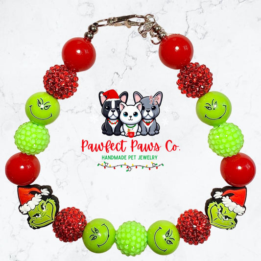 Mean One* Red & Green Christmas Grinch Custom Beaded Dog/Cat Necklace!