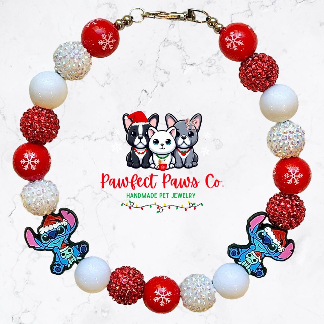 Stitchmas* Red & White Sparkle Christmas Custom Beaded Dog/Cat Necklace!