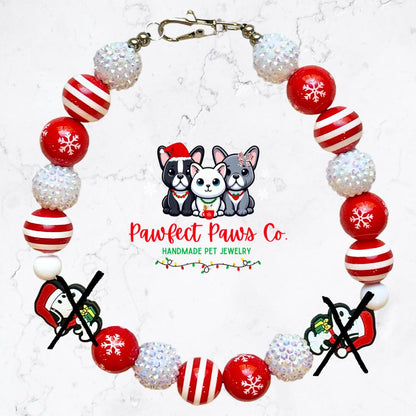 Snoopy Claus* Red & White Sparkle Christmas Custom Beaded Dog/Cat Necklace!