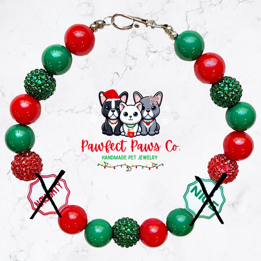 Naughty or Nice* Red & Green Sparkle Christmas List Custom Beaded Dog/Cat Necklace!