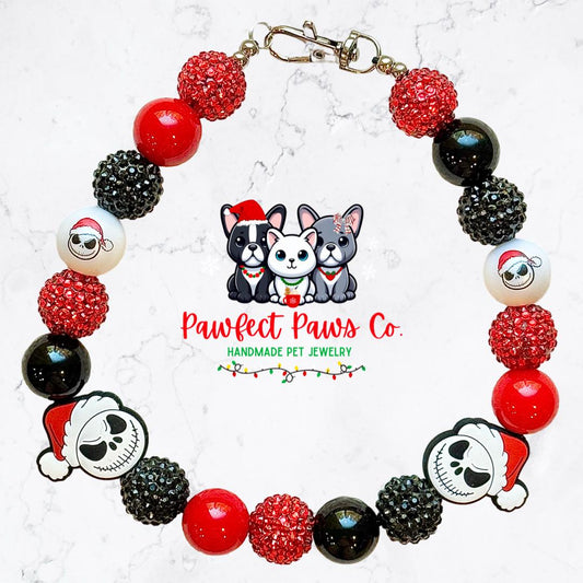 Nightmare Before Christmas* Red & Black Sparkle Christmas Jack Custom Beaded Dog/Cat Necklace!