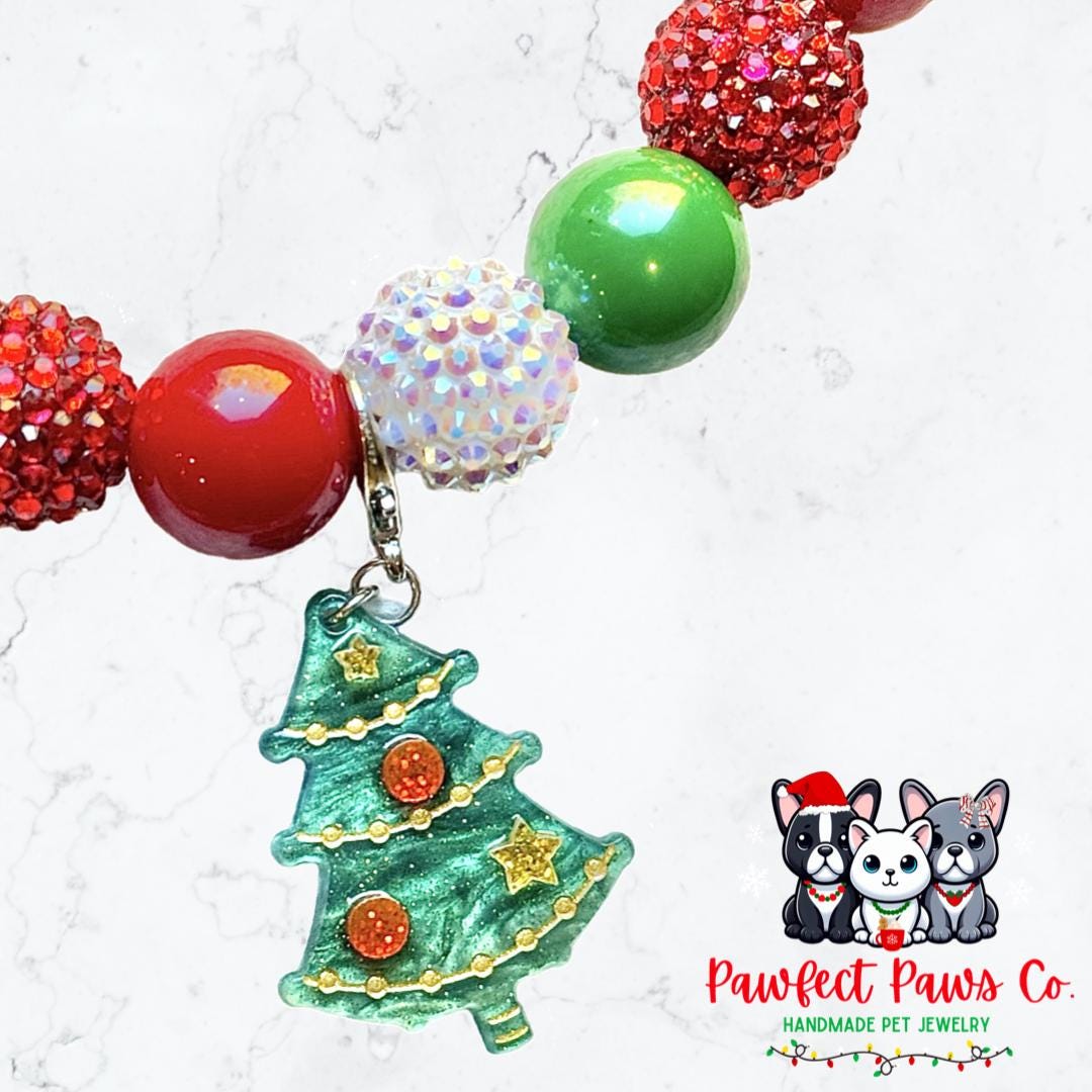 Oh Christmas Tree* Green, Red & White Sparkle Christmas Custom Beaded Dog/Cat Necklace!