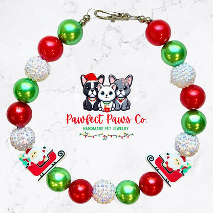 Sleigh Ride* Red, Green & White Sparkle Santa Custom Beaded Dog/Cat Necklace!