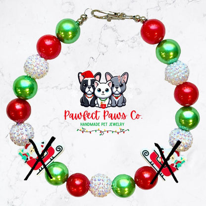 Sleigh Ride* Red, Green & White Sparkle Santa Custom Beaded Dog/Cat Necklace!