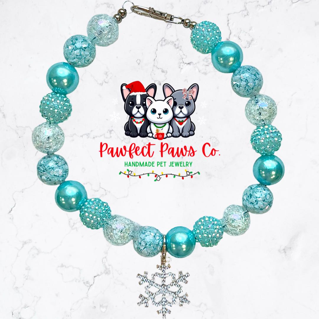 Frozen* Blue Sparkle Snowflake Custom Beaded Dog/Cat Necklace!