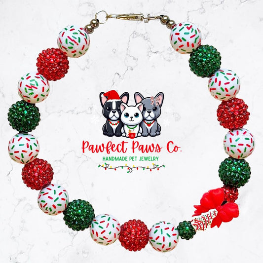 Bow-tiful Tree* Red & Green Sparkle Tree Cake Custom Beaded Dog/Cat Necklace!