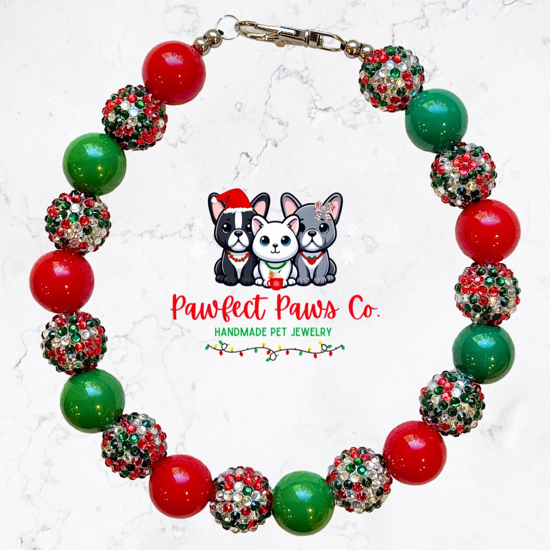 Holly Jolly* Green & Red Sparkle Christmas Custom Beaded Dog/Cat Necklace!