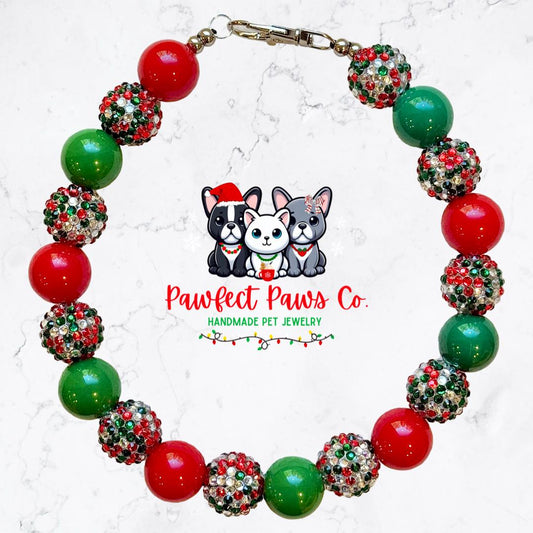 Holly Jolly* Green & Red Sparkle Christmas Custom Beaded Dog/Cat Necklace!