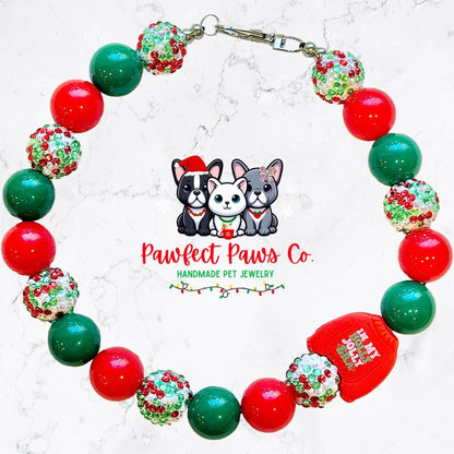 Holly Jolly Era* Red, Green & Gold Sparkle Bell Custom Beaded Dog/Cat Necklace!