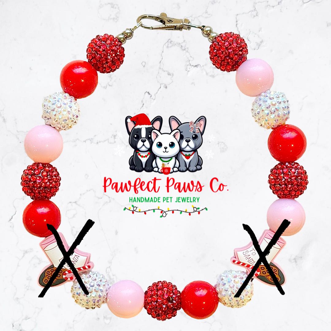 Santa’s Treats* Pink, Red and White Sparkle Milk Cookies Custom Beaded Dog/Cat Necklace!