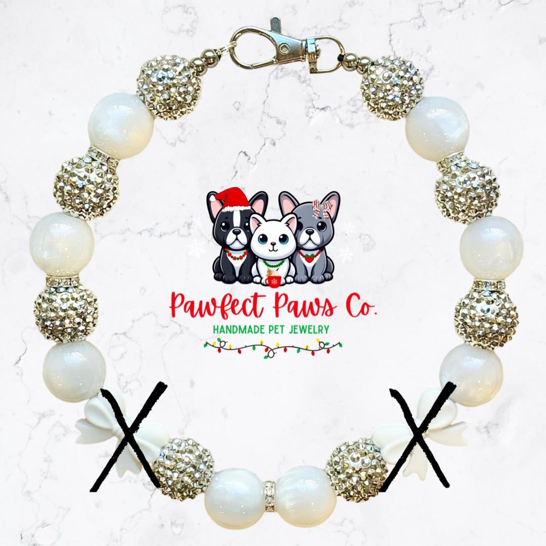 Snowflake Sparkle* White & Silver Sparkle Christmas Bow Custom Beaded Dog/Cat Necklace!