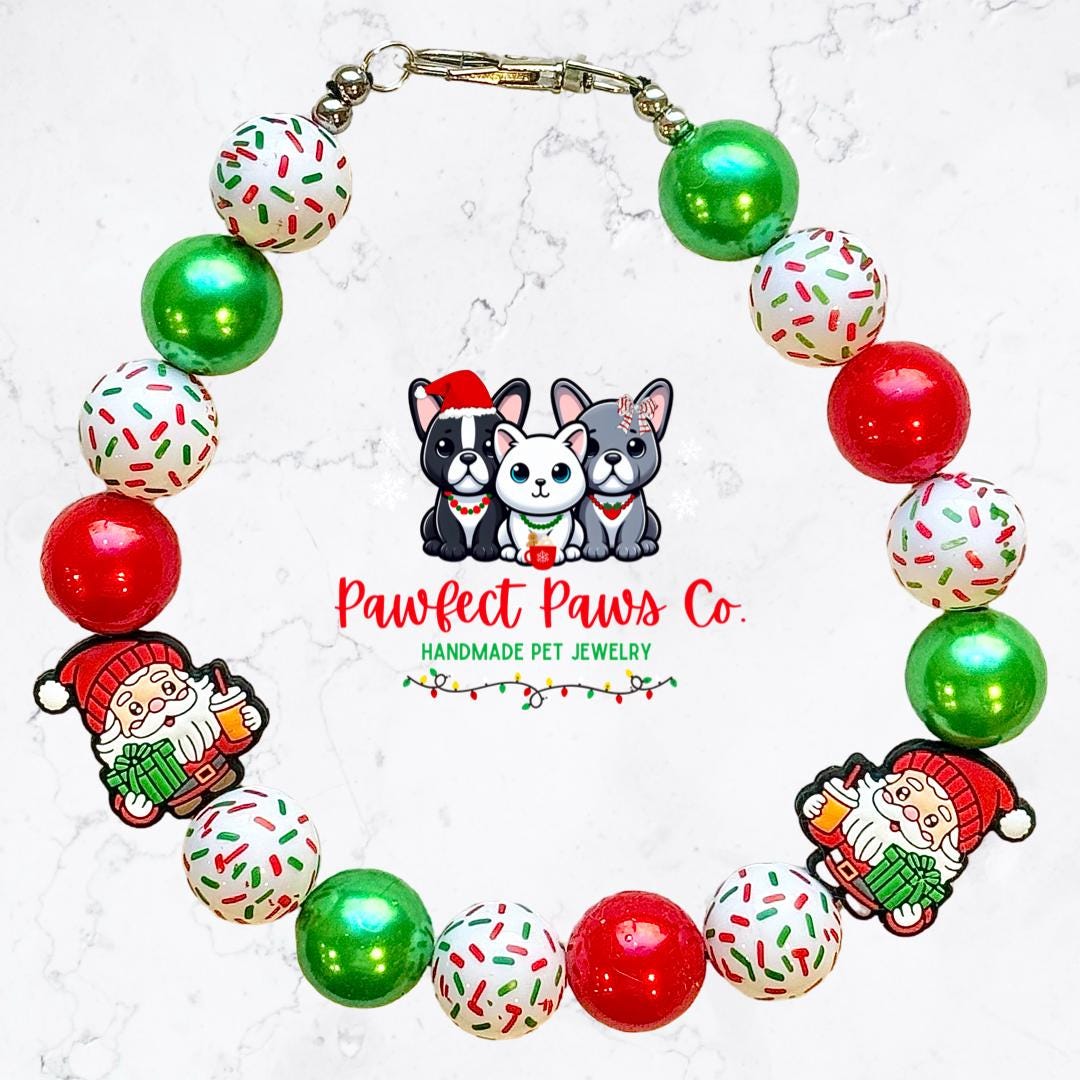 Santa Snack* Red & Green Sprinkle Christmas Custom Beaded Dog/Cat Necklace!