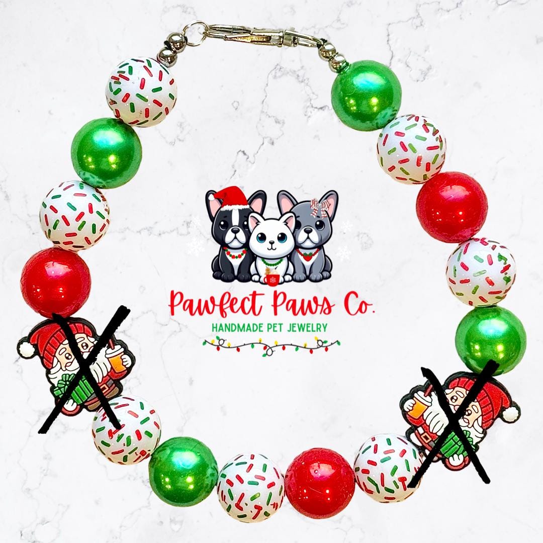 Santa Snack* Red & Green Sprinkle Christmas Custom Beaded Dog/Cat Necklace!