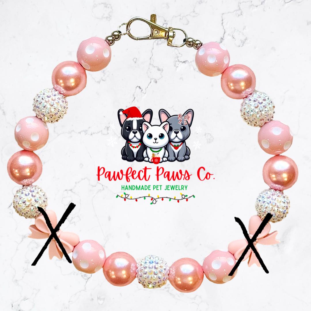 Pink Christmas* Pink & White Sparkle Christmas Bow Custom Beaded Dog/Cat Necklace!