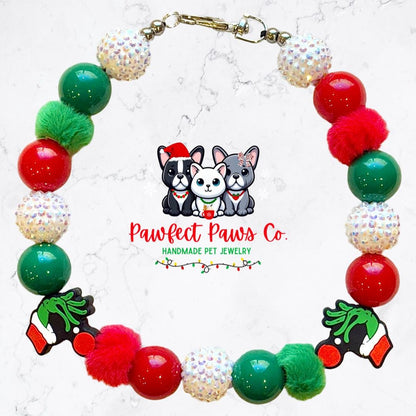 Stink Stank Stunk* Red, Green & White Sparkle Christmas Grinch Custom Beaded Dog/Cat Necklace!